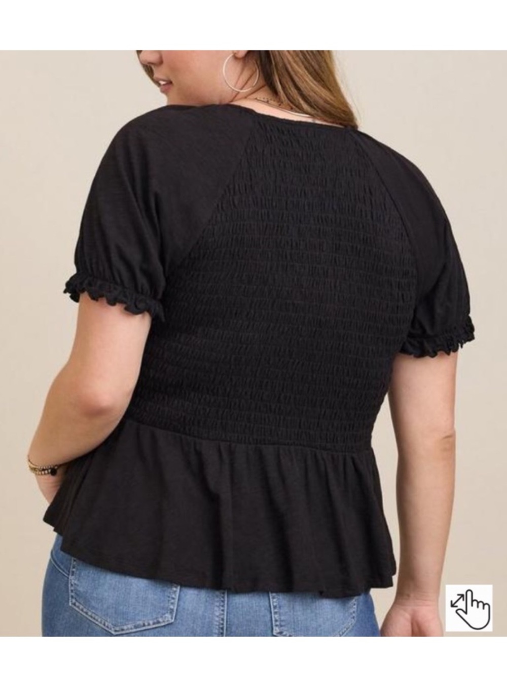 Women's Black Smocked Peplum Top - Picture 2 of 8